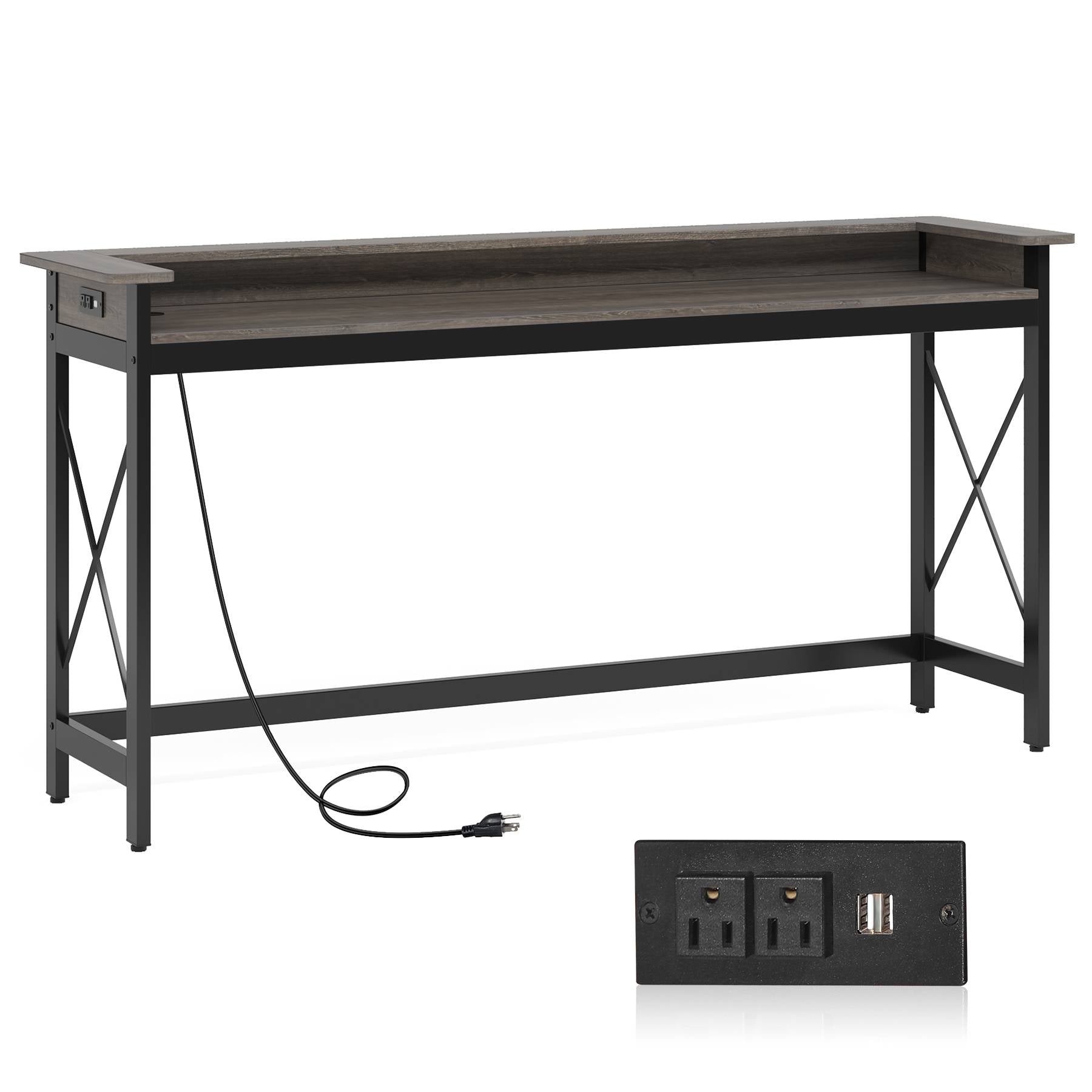Console Table, 70.9" Sofa Table with Outlets and USB Ports Tribesigns